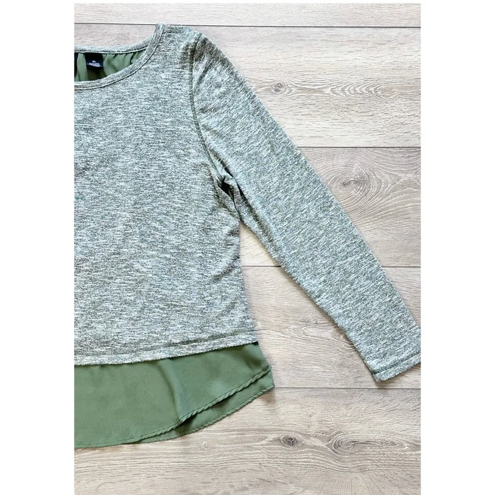 New Directions Mixed Media Lace Up Long Sleeve Top
